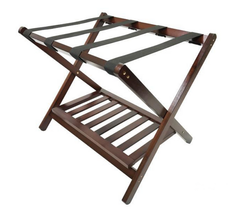 Deluxe Wood Luggage Rack with Shoe Shelf